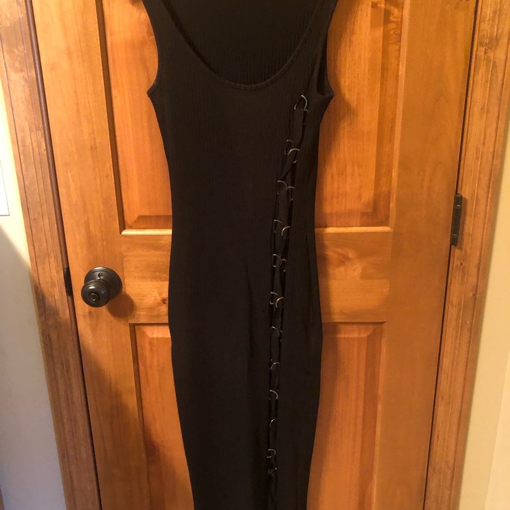 Body skimming ribbed cotton knit maxi dress.